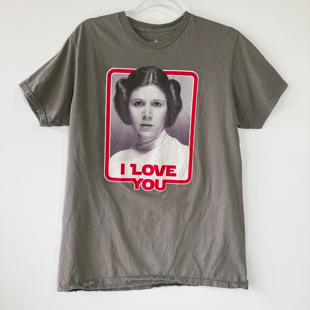 Star Wars Princess Leia T-Shirt Mens L Grey I Love You Graphic Tee Short Sleeve‎
